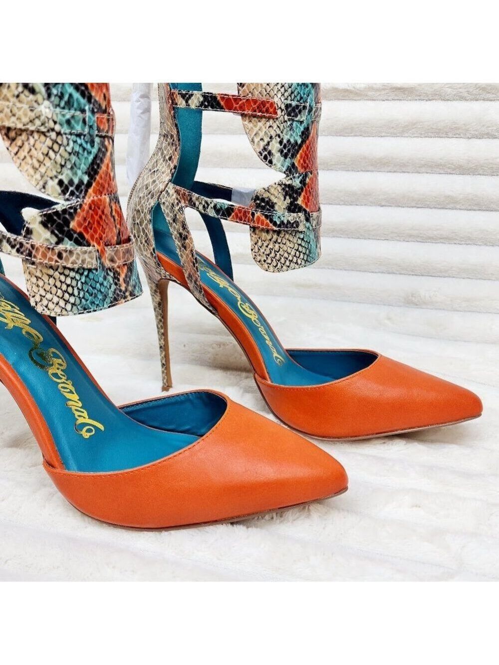 Unique Colorful Shoes Copper Snake Print Nelly Bernal Stiletto High Heels Tassle - Picture 4 of 8